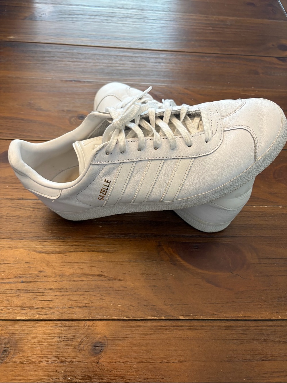 🔥 Adidas Gazelle White Gold Leather Sneakers Men’s 8.5 🔥